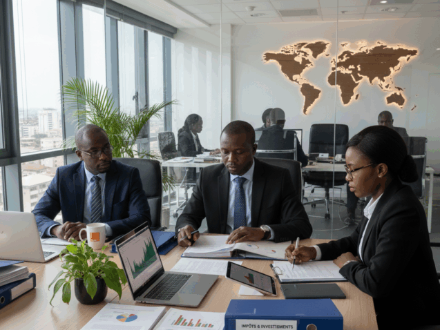 Entrepreneurs camerounais examinant la fiscalité des revenus financiers et dividendes